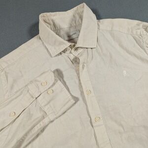 Scalpers Popover Shirt Mens 39 Cream Linen Long Sleeve Skull Logo